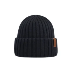 Superyellow Beam Black Merino Wool Beanie (Unisex)