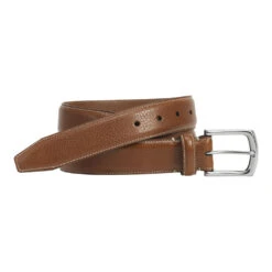 Johnston & Murphy Topstitched Leather Belt Tan
