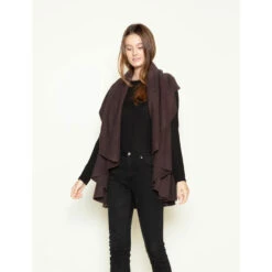 Look By M Basic Shawl Vest Charcoal